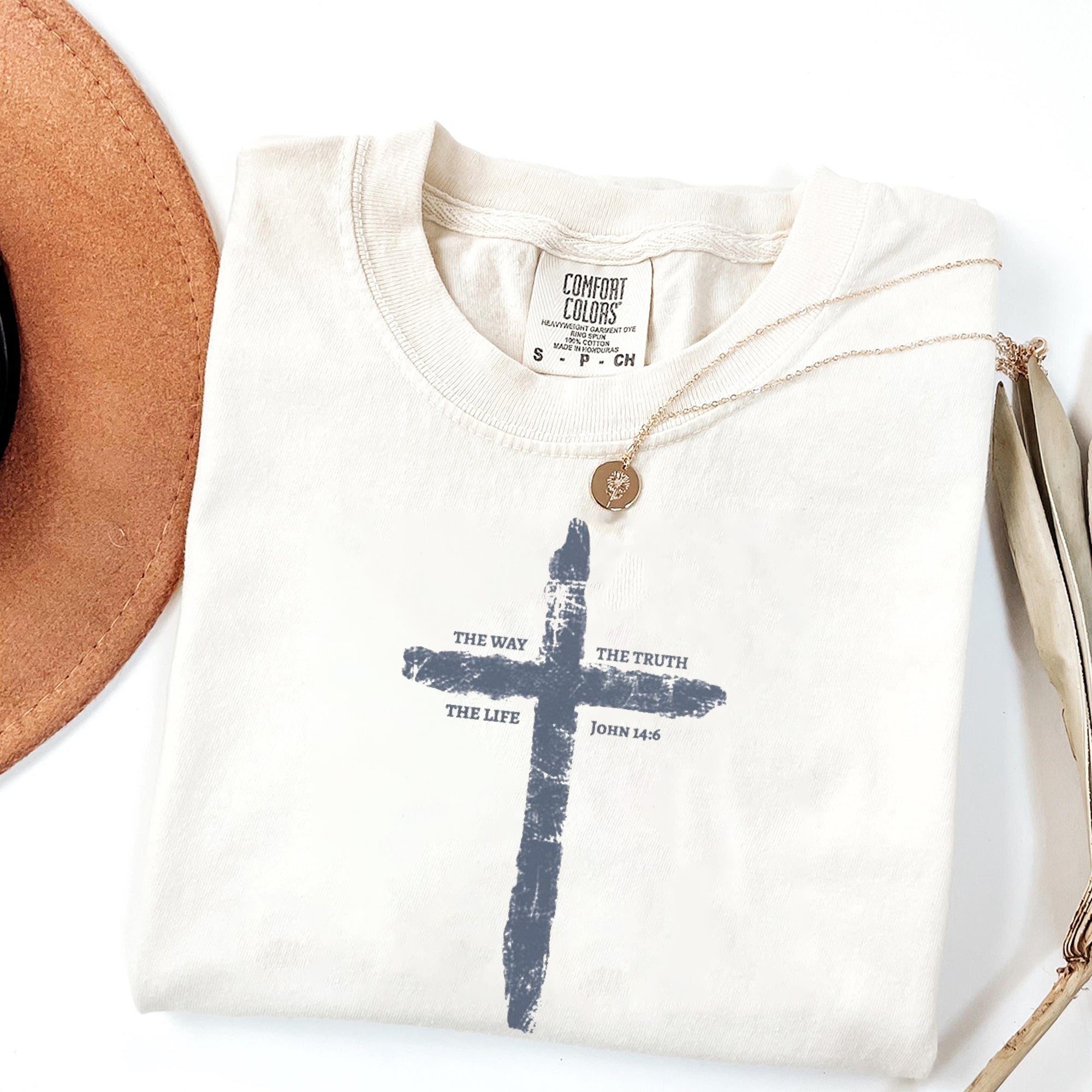 Mens The Way The Truth The Life Cross Comfort Colors Tshirt, Christian Fathers Day Christian Tee Shirt Gift, Rugged Cross Shirt